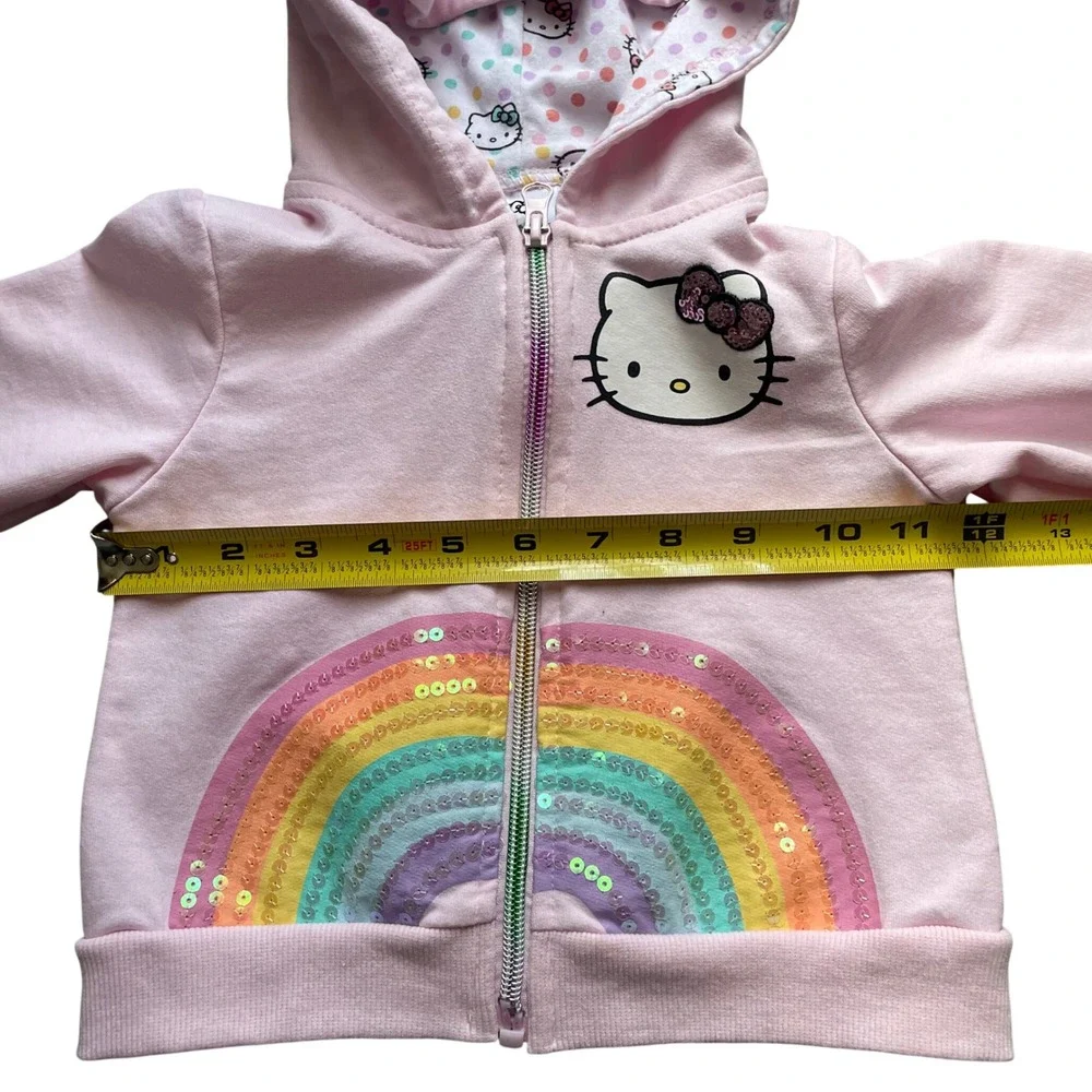 Hello Kitty Pink Zip Up Hoodie with Sequin Rainbow, 2T